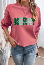 Pink corduroy merry Christmas round neck sweatshirt with long sleeves
