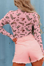Pink Cowboy Bodysuit and Shorts Basic Style for Women