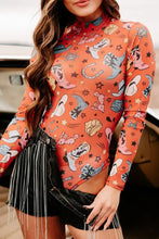 Pink cowboy bodysuit with orange long-sleeved top and cowboy print