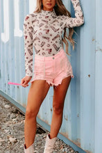 Pink cowboy bodysuit and shorts set in basic style with lace shorts and pink socks