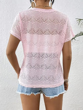 Pink Crochet Lace V Neck Top for Women Woman T Shirts