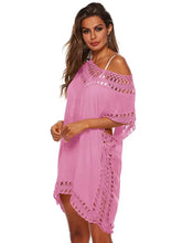 Pink Crochet Trim Cover-Up Dress Swimwear Cover-Ups