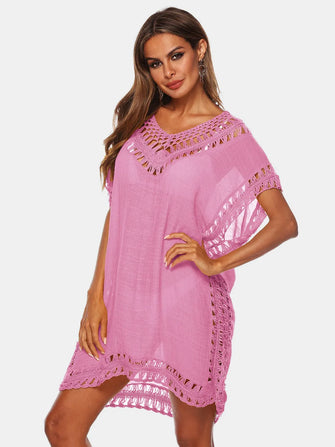 Pink Crochet Trim Cover-Up Dress Pink One Size