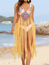 Pink Crocheted Fringe Beach Cover Up for Women Mustard One Size