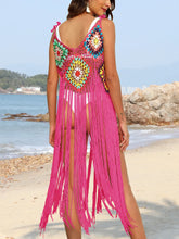 Pink Crocheted Fringe Beach Cover Up for Women
