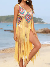 Pink Crocheted Fringe Beach Cover Up for Women Swimwear Cover-Ups