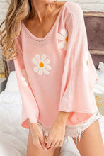 Pink Daisy Floral Sweater with Regular Sleeve Length Blush Pink
