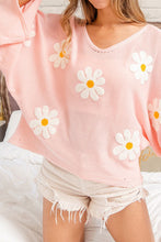 Pink Daisy Floral Sweater with Regular Sleeve Length