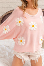 Pink Daisy Floral Sweater with Regular Sleeve Length