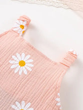 Pink Daisy Print Baby Romper Tank Top and Hat Set