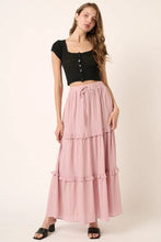 Pink Drawstring High Waist Frill Maxi Skirt Dusty Pink