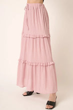 Pink Drawstring High Waist Frill Maxi Skirt