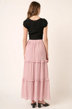 Pink Drawstring High Waist Frill Maxi Skirt