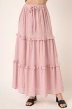 Pink Drawstring High Waist Frill Maxi Skirt