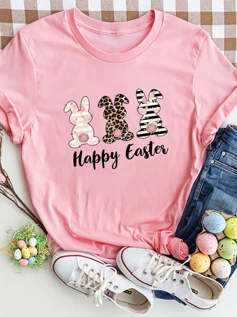 Pink Easter Bunny Short Sleeve T-Shirt for Women Blush Pink
