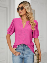 Pink Eyelet Puff Sleeve Blouse for Women Hot Pink