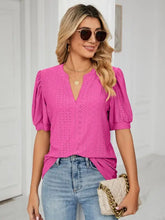 Pink Eyelet Puff Sleeve Blouse for Women Woman T Shirts