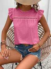 Pink Eyelet Ruffle Sleeve Top for Women Woman T Shirts