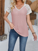 Pink Eyelet Top with Lace Sleeves Blush Pink