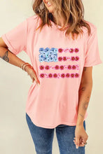 Pink Floral American Flag T-Shirt for Women Woman T Shirts