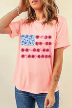 Pink Floral American Flag T-Shirt for Women Woman T Shirts