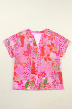 Pink Floral and Animal Print Polyester Blouse for Women