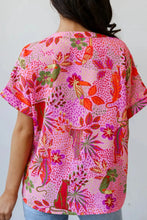 Pink Floral and Animal Print Polyester Blouse for Women
