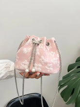 Pink Floral Bucket Bag with Chain Strap and Pearl Detail Dusty Pink One Size Shoulder Bags