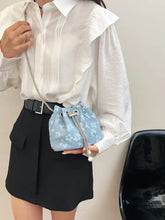 Pink Floral Bucket Bag with Chain Strap and Pearl Detail Light Blue One Size Shoulder Bags
