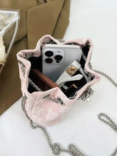 Pink Floral Bucket Bag with Chain Strap and Pearl Detail Shoulder Bags