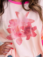 Pink Floral Colorblock Short Sleeve Cotton T Shirt for Women