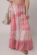 Pink Floral Patchwork Maxi Skirt with Drawstring Waist Dusty Pink