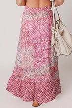 Pink Floral Patchwork Maxi Skirt with Drawstring Waist