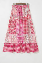 Pink Floral Patchwork Maxi Skirt with Drawstring Waist