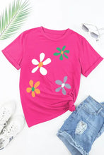 Pink floral print womens t-shirt with knot hem detail
