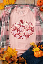 Pink Floral Pumpkin T-Shirt for Women with Plaid Layer