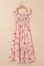 Pink Floral Smocked Maxi Dress Polyester Machine Washable Casual Dresses