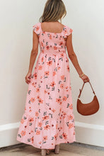 Pink Floral Smocked Maxi Dress Polyester Machine Washable