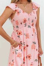 Pink Floral Smocked Maxi Dress Polyester Machine Washable