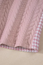 Pink gingham patchwork jacket with leaf quilt stitching and button closure