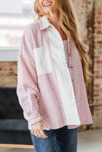 Pink gingham patchwork jacket with white accents and button closure