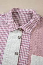 Pink and white houndstooth quilted jacket with button closure