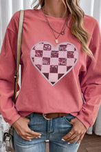 Pink heart sweater with checkered plaid and corduroy texture
