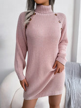 Pink Knit Sweater Dress with Decorative Button and Belt