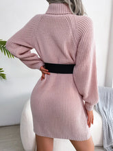 Pink Knit Sweater Dress with Decorative Button and Belt