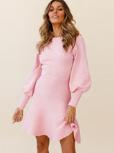 Pink Knit Sweater Dress with Long Balloon Sleeve Length Dusty Pink