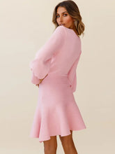 Pink Knit Sweater Dress with Long Balloon Sleeve Length Woman Sweater Dresses