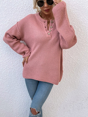 Pink Knit Sweater with Buttons Moderate Stretch 100 Percent Acrylic Dusty Pink