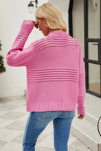 Pink Knit Sweater with Long Sleeve and Round Neck Sweater Pullovers