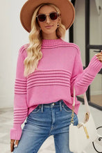 Pink Knit Sweater with Long Sleeve and Round Neck Sweater Pullovers